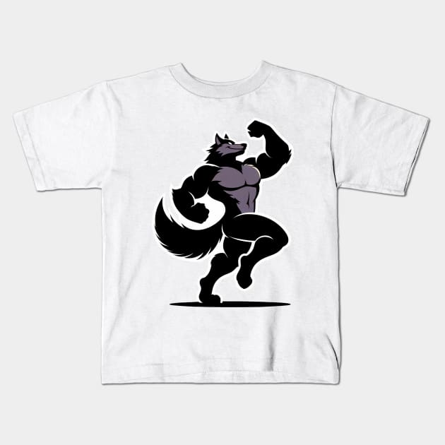 Simple Muscular Werewolf Silhouette Anthro Art Kids T-Shirt by Blue Bull Bazaar